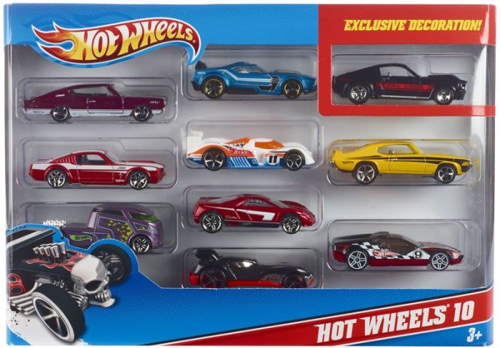 Hot Wheels 10 pak med metalbiler - med 1 eksklusiv bil