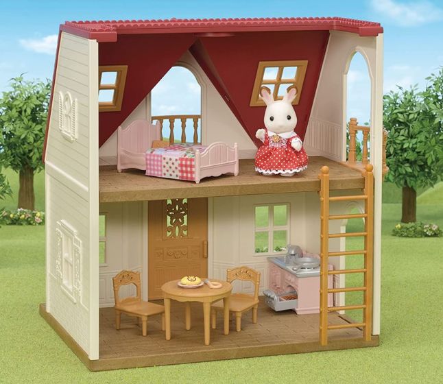 Sylvanian Families New Red Roof Cosy Cottage starthjem med kaninfigur og møbler