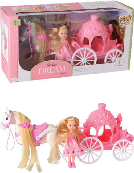 Hest og vogn figursett med prinsessedukke