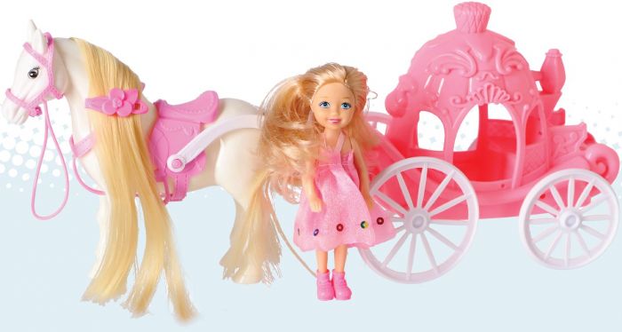 Hest og vogn figursæt med prinsessedukke