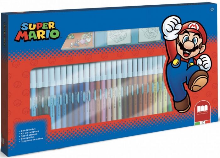 Multiprint Super Mario Bros tus-sæt - 36 tusser, 3 stempler og aktivitetsbog