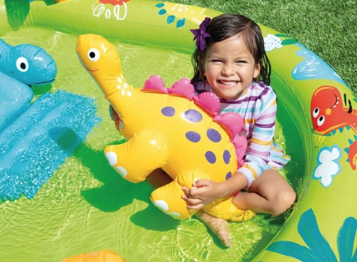 Intex Little Dino lekesenter - oppblåsbart basseng med sklie, palmedusj og dinosaur - 190 x 152 cm