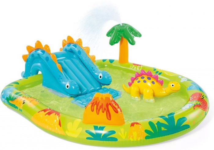 Intex Little Dino lekesenter - oppblåsbart basseng med sklie, palmedusj og dinosaur - 190 x 152 cm
