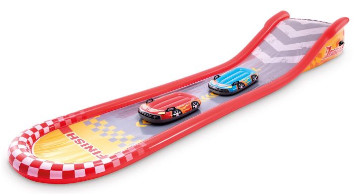 Intex Racing Fun sklie med 2 oppblåsbare magebrett - 119 x 561 x 76 cm