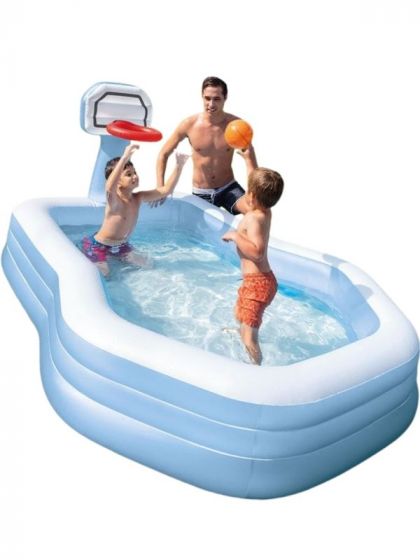 Intex Swim Center Shooting Hoops Pool - oppblåsbart basseng med basketball og basketballkurv - 628 liter