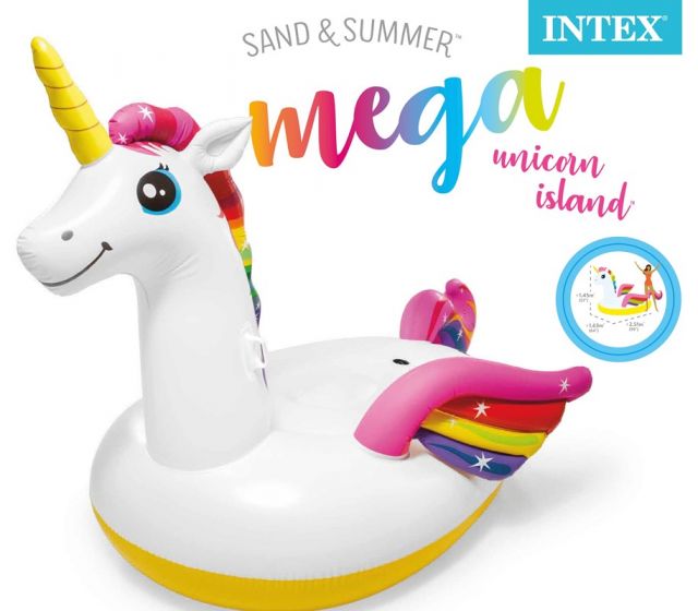 Intex Mega Unicorn Island - uppblåsbar vit enhörning - 251 x 163 cm