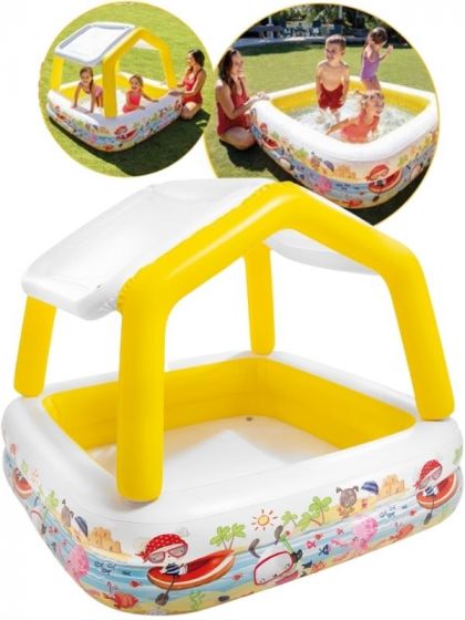 Intex Sun Shade Pool - Uppblåsbar barnpool med soltak - 295 liter - gul