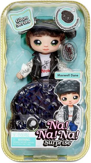 Na Na Na Surprise 2-in-1 Pom Doll Glam Series 1 - Maxwell Dane motedukke med metallisk veske
