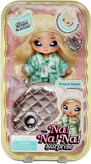Na Na Na Surprise 2-in-1 Pom Doll Glam Series 1 - Victoria Grand motedukke og metallisk veske