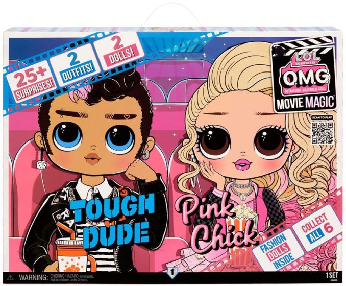 LOL Surprise OMG Movie Magic 2-Pack - Tough Dude og Pink Chick motedukker med 25 overraskelser