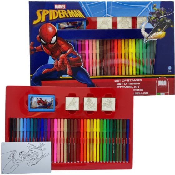 Multiprint SpiderMan tusjsett - 36 tusjer, 3 stempler og aktivitetsbok