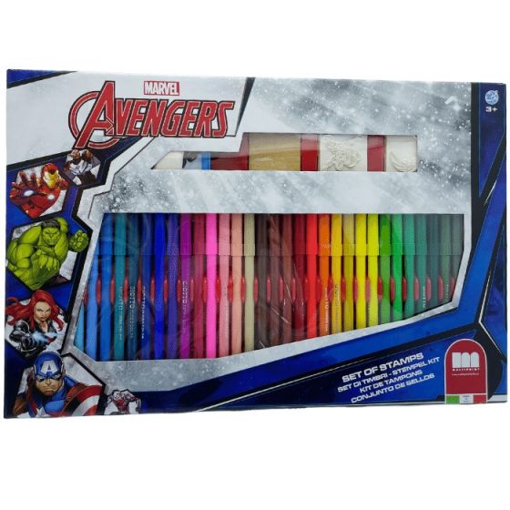 Multiprint Avengers tusjsett - 36 tusjer, 3 stempler og aktivitetsbok