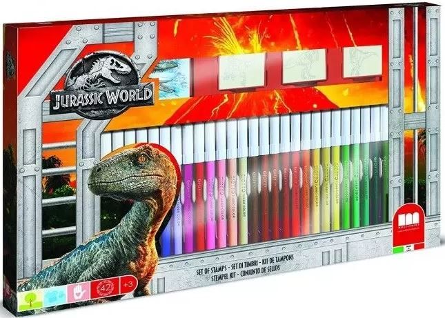 Multiprint Jurassic World tusjsett - 36 tusjer, 3 stempler og aktivitetsbok