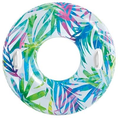 Intex Lush Tropical Transparent Tube - badering med håndtag - 97 cm - farverig palme