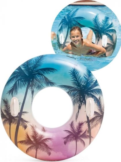 Intex Lush Tropical Transparent Tube - badring med handtag - solnedgång
