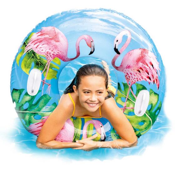 Intex Lush Tropical Transparent Tube - badering med håndtak - 97 cm - Flamingo
