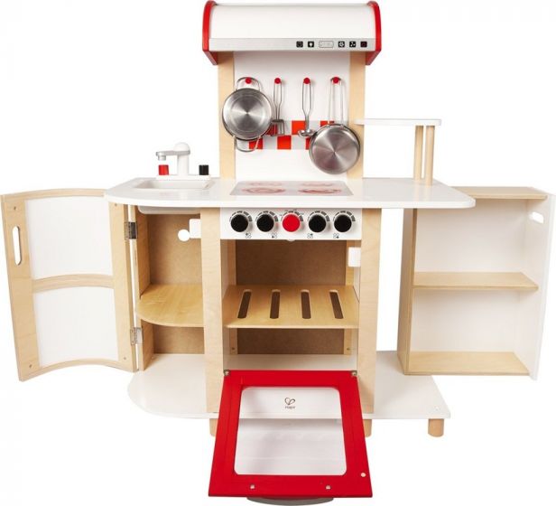Hape Multi-Funksjons lekekjøkken med kokeplate, komfyr, vask og skapplass - 97 cm