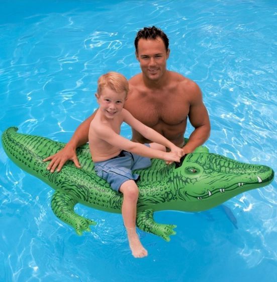 Intex Lil' Gator Ride-on - oppblåsbar krokodille badeleke med håndtak - 168 x 86 cm