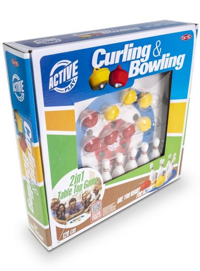 Tactic Bowling & Curling bordspil - 8 curlingsten, 6 bowlingkegler og spillemåtte 28 x 120 cm