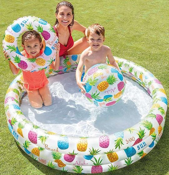 Intex pineapple - Uppblåsbar pool med boll och badring - 132x28 cm