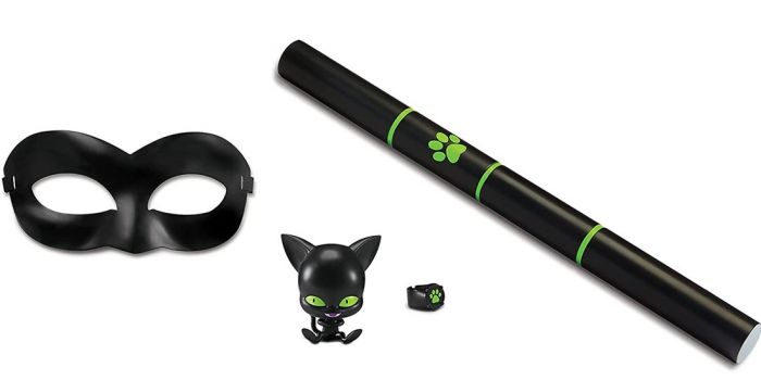 Miraculous Cat Noir utkledning - maske, ring, batong og kattefigur
