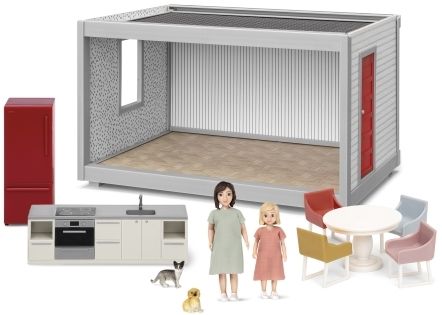 Lundby Startsett komplett dukkehus - rom, kjøkkeninnredning og 2 dukker - 33 cm