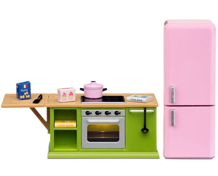 Lundby Kjøkken med komfyr og kjøleskap - møbler til dukkehus