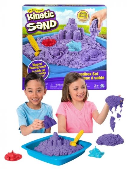 Kinetic Sand lilla sandkassesett med spade og 3 former - 454 g