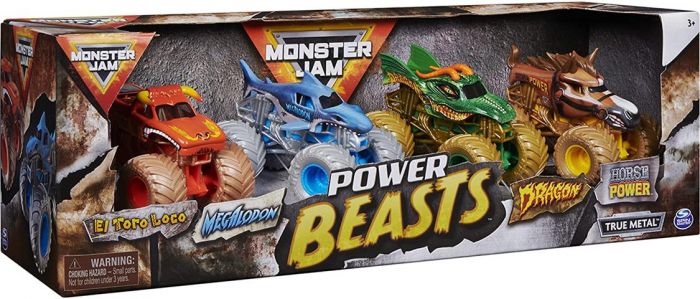 Monster Jam Power Beasts True Metal 4-pack biler - 1:64 skala