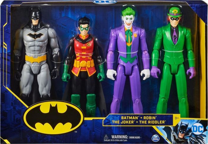 Batman actionfigurer 4-pack - Batman, Robin, Joker og Riddler - 30 cm