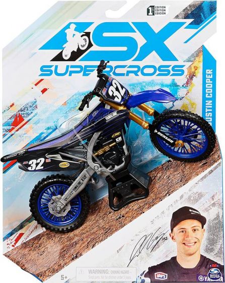 Supercross 1:10 Die Cast Collector Motorcykel med udstillingsstativ - Justin Cooper