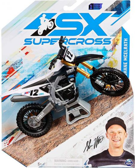 Supercross 1:10 Die Cast Collector Motorcykel med udstillingsstativ - Shane McElrath