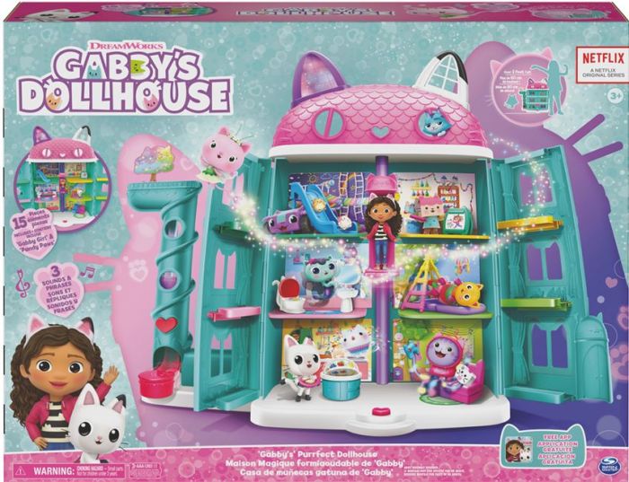 Gabbys Dollhouse Purrfect dukkehus med lyd og setninger - 60 cm høyt med figurer og møbler