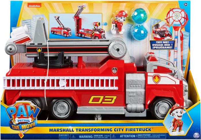 PAW Patrol Movie Marshall's transformerende brannbil med lys og lyd - figur og 2 vann-prosjektiler inkludert