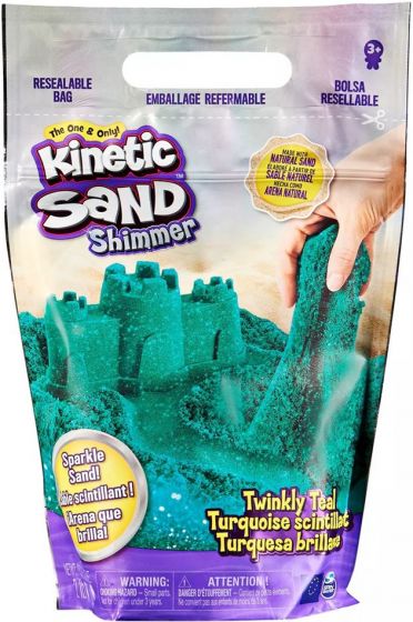 Kinetic Sand i återförslutningsbar påse med glitter (907 g) - turkos