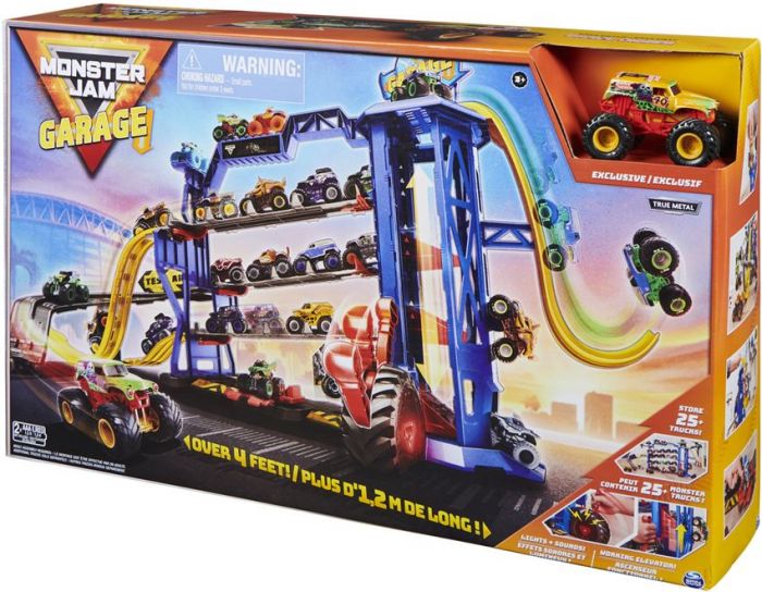 Monster Jam Garage legesæt med lys og lyd - med Grave Digger Monster Truck - over 1 meter