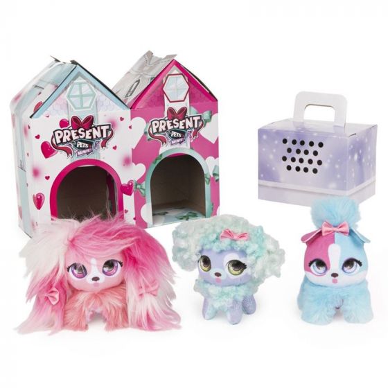 Present Pets Minis Fluffy BFFs 3-pack - söta små mjukisdjur med tillbehör - 7 cm