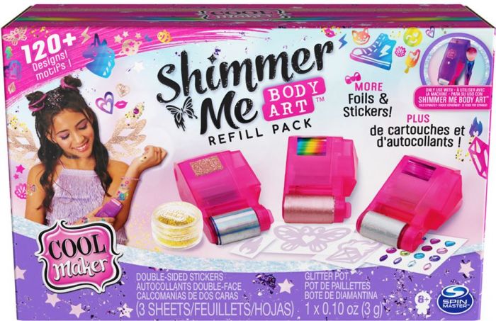 Cool Maker Shimmer Me Body Art Refill - med 3 roll-on patroner - shimmer- tatoveringer for barn - 24 timers holdbarhet