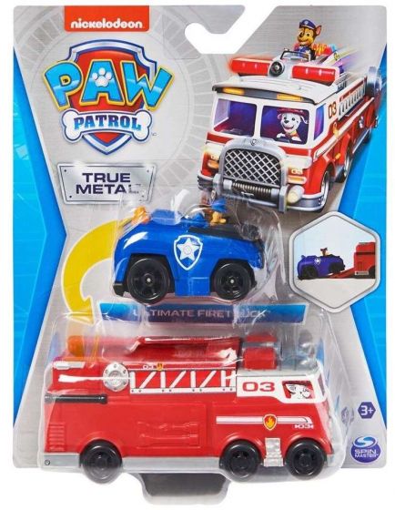 PAW Patrol True Metal Firetruck køretøj - Marshall og Chase - brandbil med politibil
