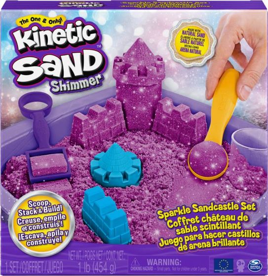 Kinetic Sand Sparkle sandlådeset med 3 formar och verktyg - 454 g lila sand
