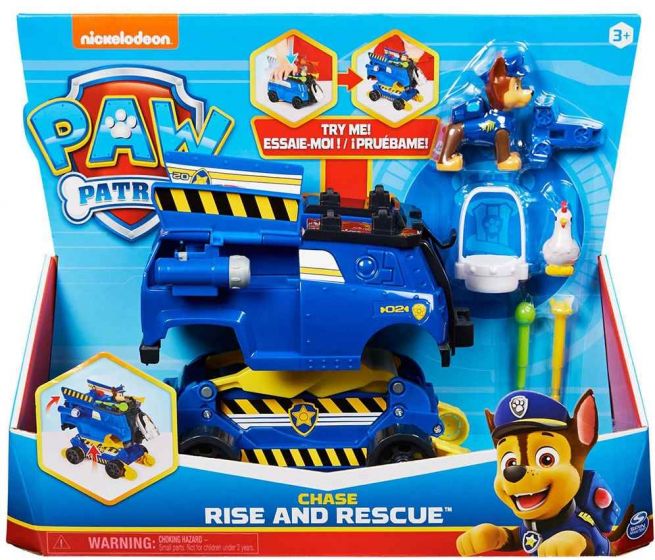 PAW Patrol Rise and Rescue - transformerende bil med figuren Chase - 27 cm høy