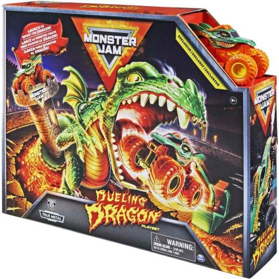 Monster Jam 1:64 Dueling Dragon Stunt Playset - utskytningsrampe med Monster Truck, drage og tårn