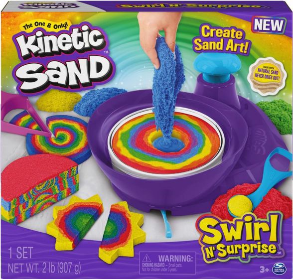 Kinetic Sand Swirl N' Surprise lekesett med 4 farger sand og sandvirvler - 907 g