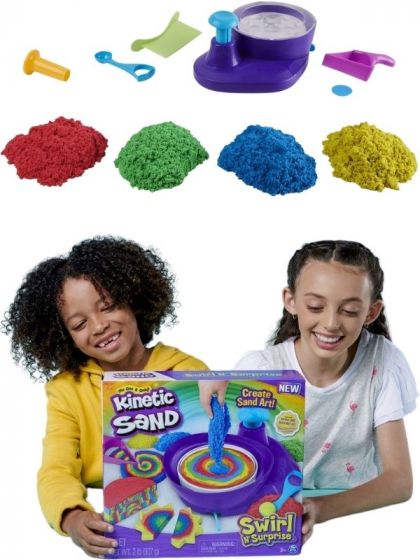 Kinetic Sand Swirl N' Surprise lekesett med 4 farger sand og sandvirvler - 907 g