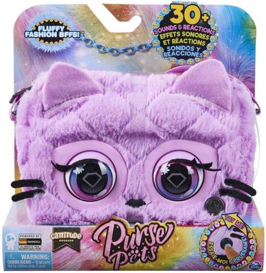 Purse Pets Fluffy Series - Kitty - veske med 30 lyder og reaksjoner - øyne som blunker