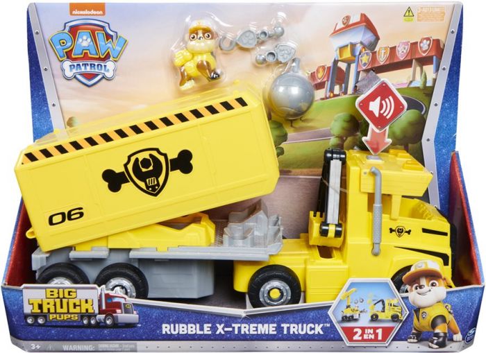 PAW Patrol Big Truck Pups Rubble X-treme Truck - 2i1 lastbil med ljus och ljud - med Rubble figur och tillbehör