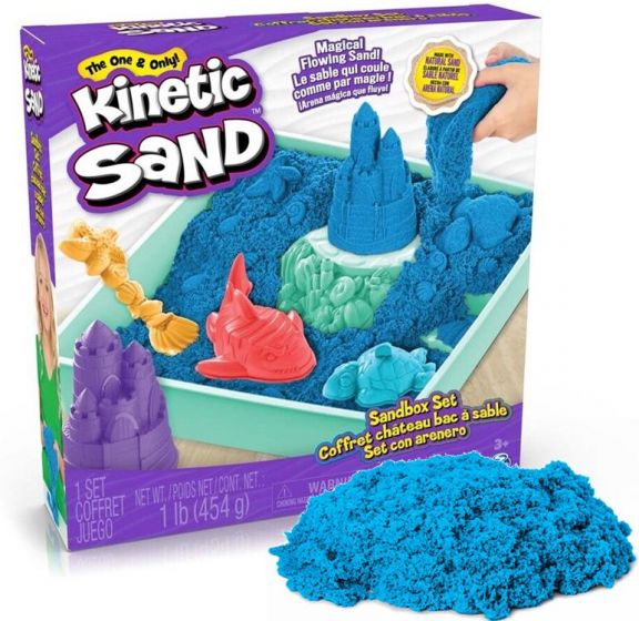 Kinetic Sand sandlåda med formar och 454 g blå sand