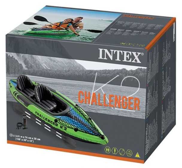 Intex Challenger K2 Kayak - oppblåsbar kajakk for 2 personer - med padleårer og pumpe
