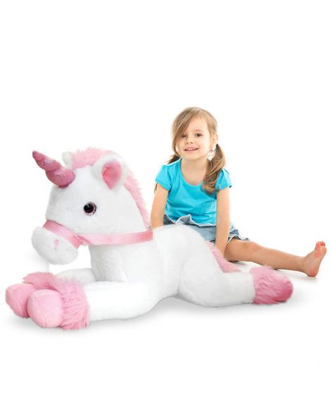 Keel Toys stor hvid og lyserød enhjørningebamse - 70 cm