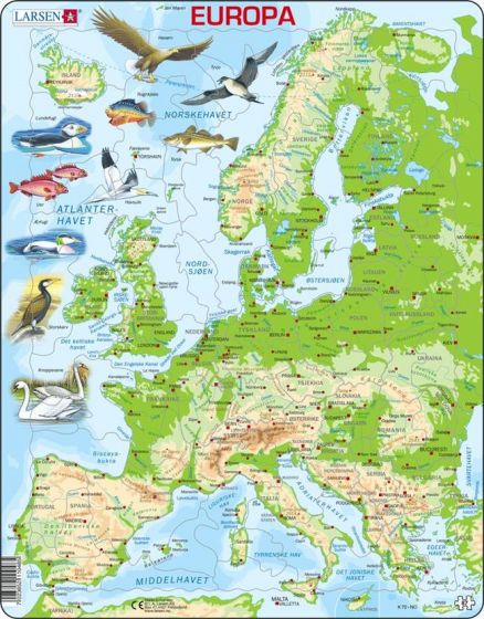 Europeisk kart platepuslespill maxi - 87 brikker - L.A. Larsen